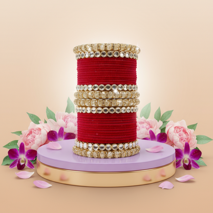 Punjabi Wedding Bangles Set With Beautiful Mirror Work Kada