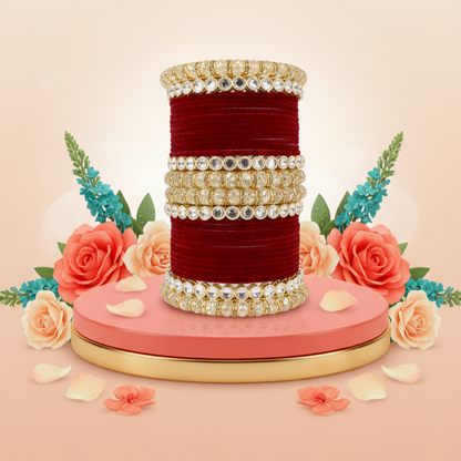 Punjabi Wedding Bangles Set With Beautiful Mirror Work Kada