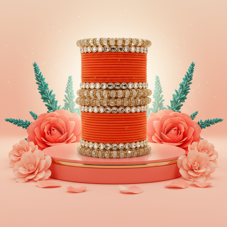 Punjabi Wedding Bangles Set With Beautiful Mirror Work Kada