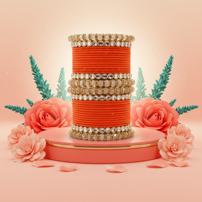 Punjabi Wedding Bangles Set With Beautiful Mirror Work Kada