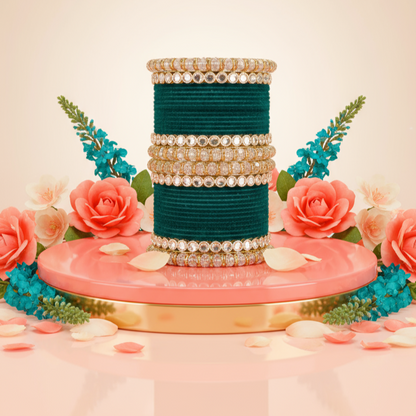 Punjabi Wedding Bangles Set With Beautiful Mirror Work Kada