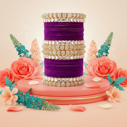 Punjabi Wedding Bangles Set With Beautiful Mirror Work Kada