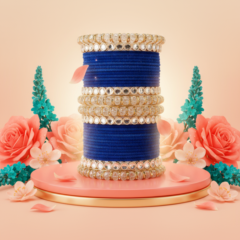 Punjabi Wedding Bangles Set With Beautiful Mirror Work Kada