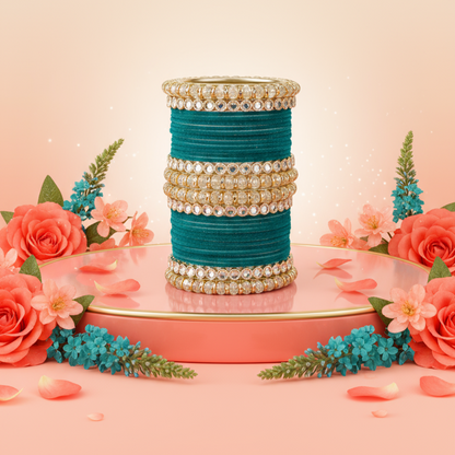 Punjabi Wedding Bangles Set With Beautiful Mirror Work Kada