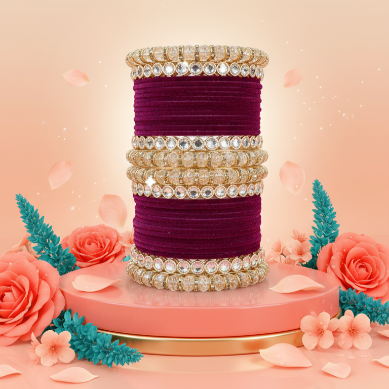 Punjabi Wedding Bangles Set With Beautiful Mirror Work Kada