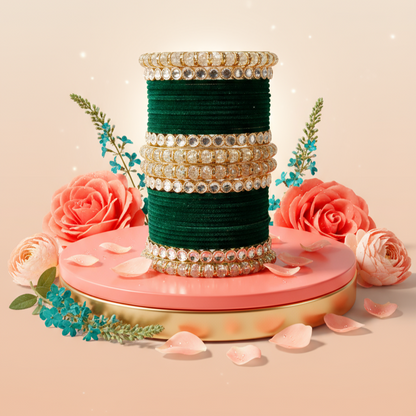 Punjabi Wedding Bangles Set With Beautiful Mirror Work Kada