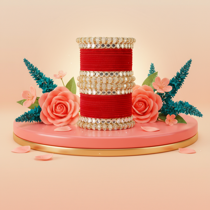 Punjabi Wedding Bangles Set With Beautiful Mirror Work Kada