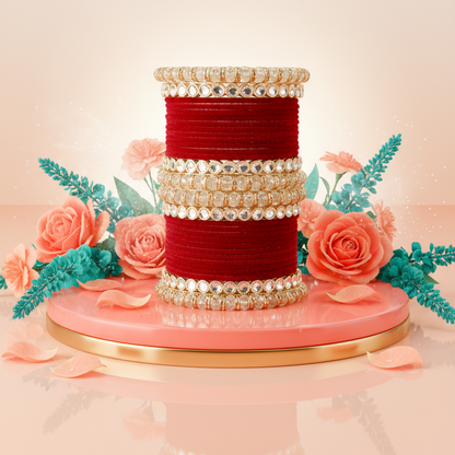 Punjabi Wedding Bangles Set With Beautiful Mirror Work Kada