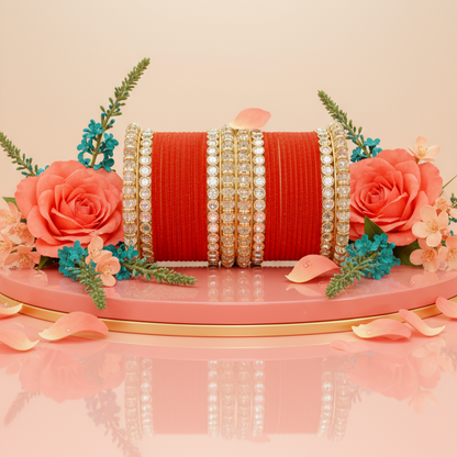 Punjabi Wedding Bangles Set With Beautiful Mirror Work Kada