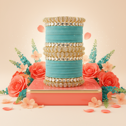 Punjabi Wedding Bangles Set With Beautiful Mirror Work Kada