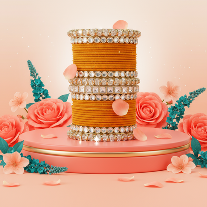 Punjabi Wedding Bangles Set With Beautiful Mirror Work Kada