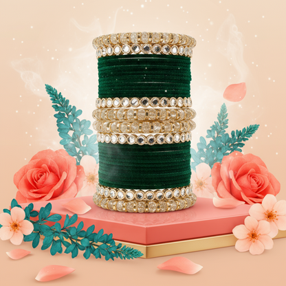 Punjabi Wedding Bangles Set With Beautiful Mirror Work Kada