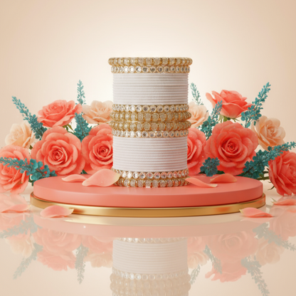 Punjabi Wedding Bangles Set With Beautiful Mirror Work Kada