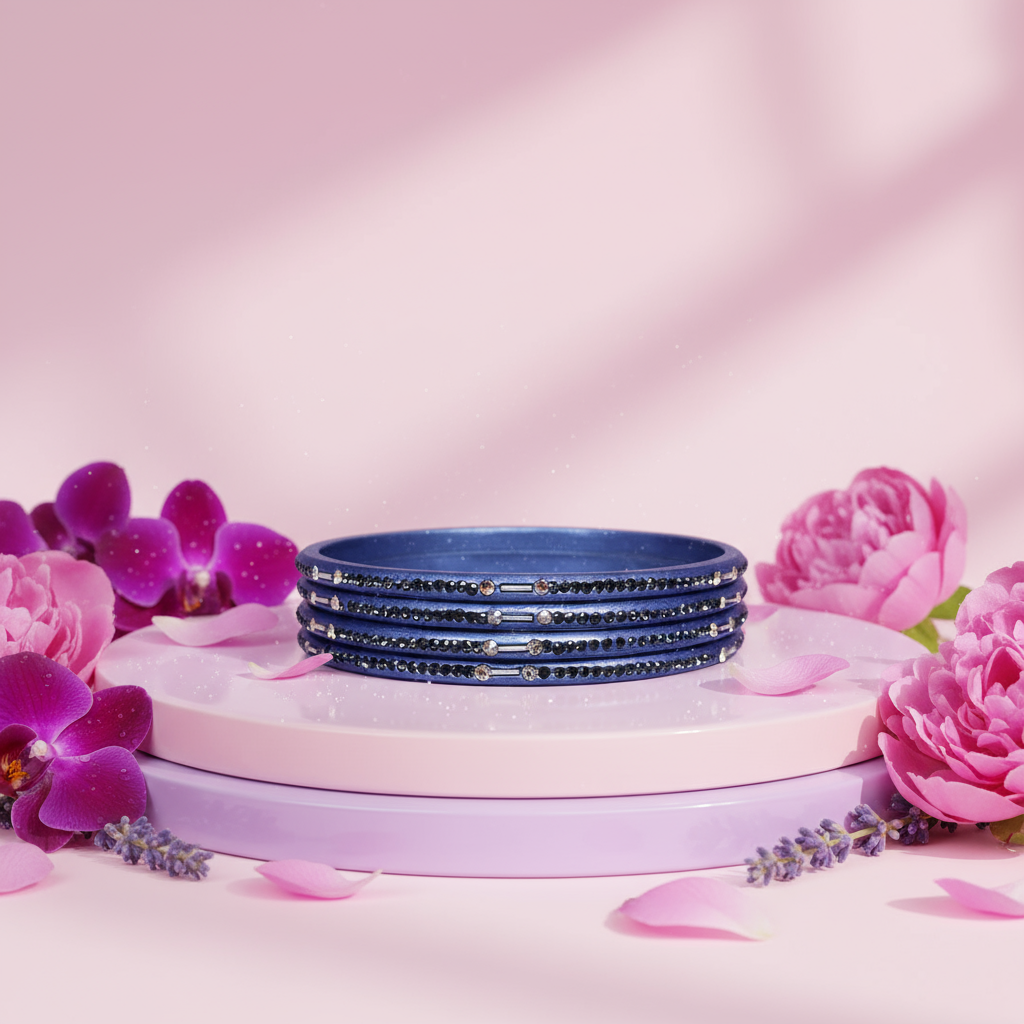 Rajasthani Lac Chudi With Beautiful Rhinestone Design (Pack of 4)