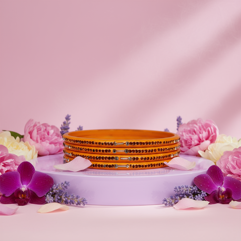 Rajasthani Lac Chudi With Beautiful Rhinestone Design (Pack of 4)