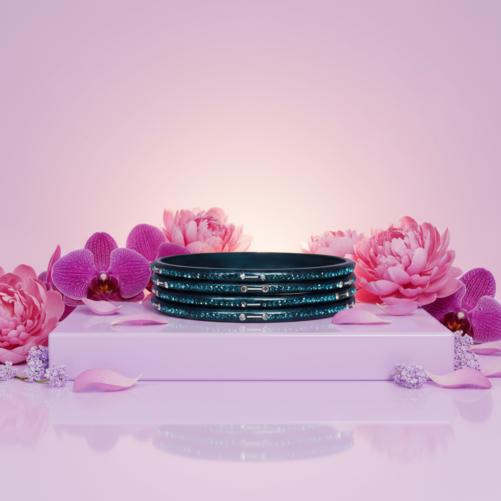 Rajasthani Lac Chudi With Beautiful Rhinestone Design (Pack of 4)