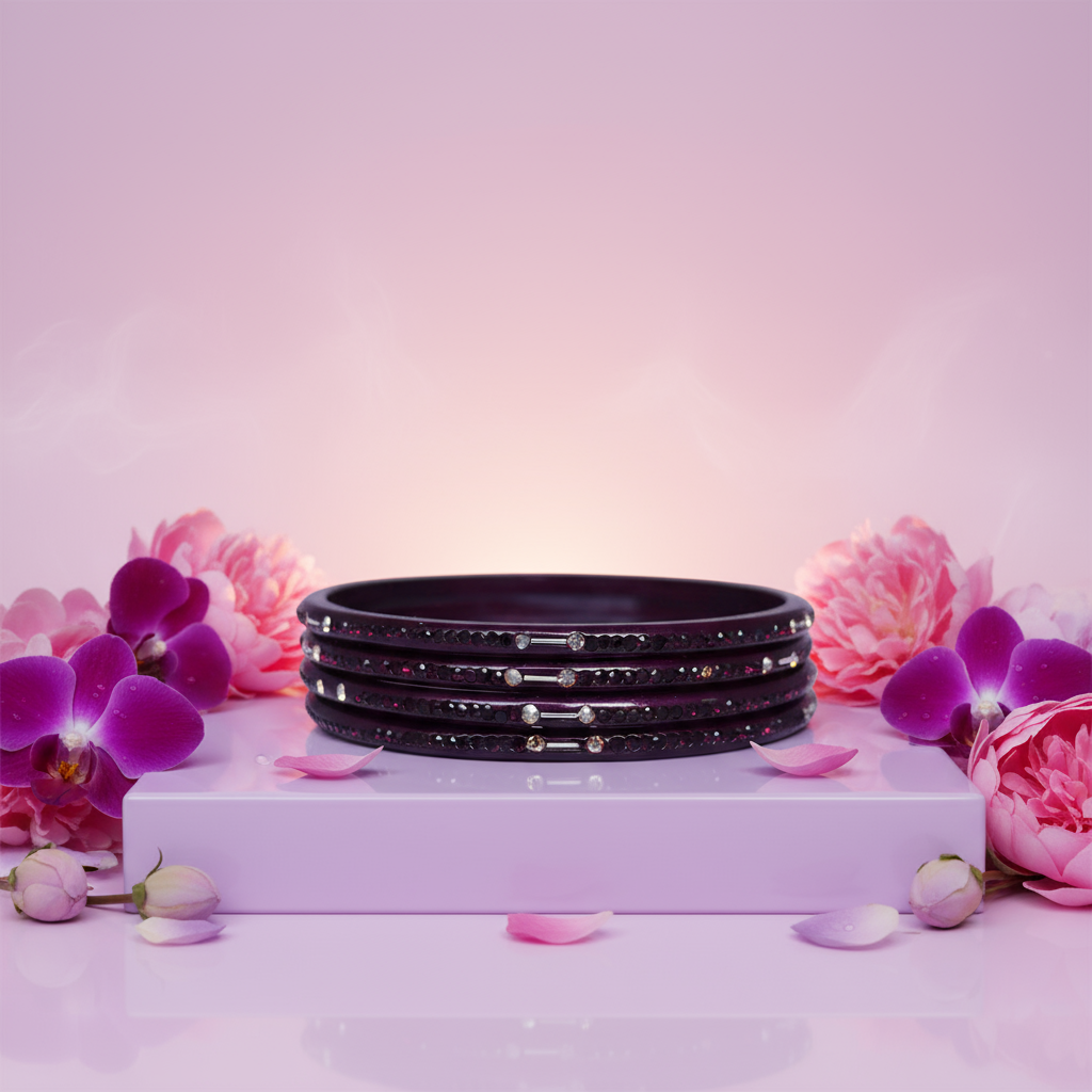 Rajasthani Lac Chudi With Beautiful Rhinestone Design (Pack of 4)