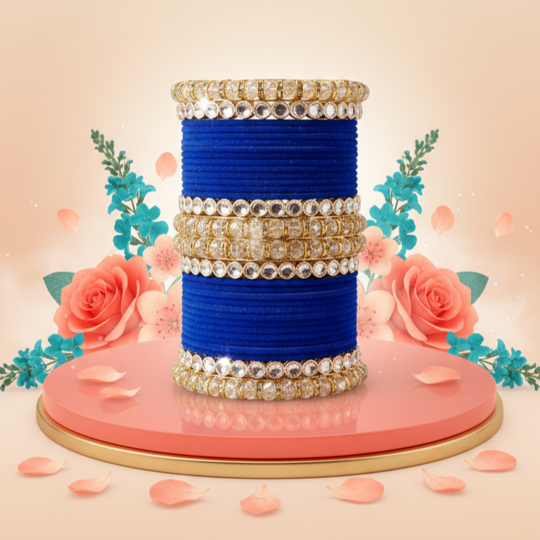 Punjabi Wedding Bangles Set With Beautiful Mirror Work Kada