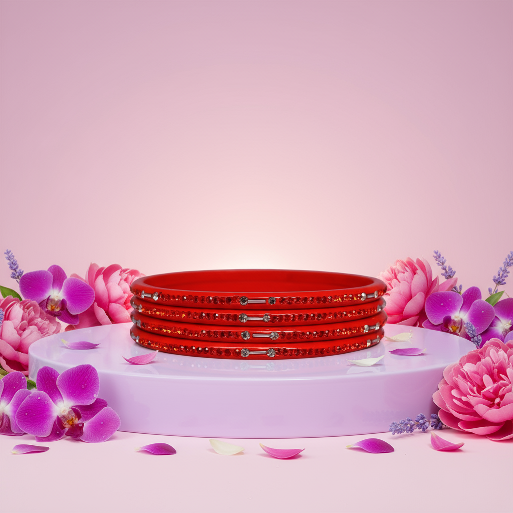 Rajasthani Lac Chudi With Beautiful Rhinestone Design (Pack of 4)