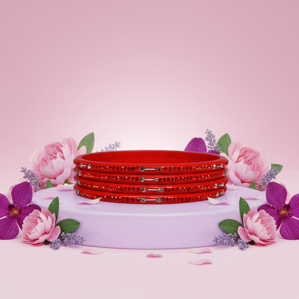 Rajasthani Lac Chudi With Beautiful Rhinestone Design (Pack of 4)