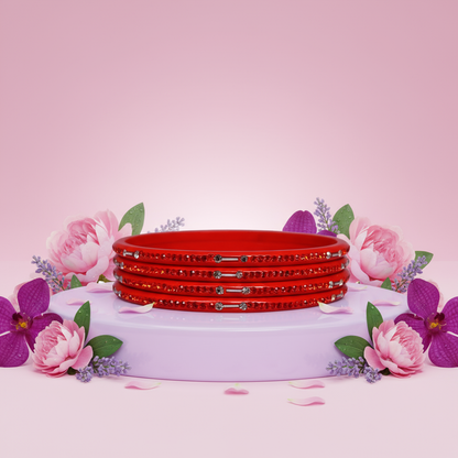 Rajasthani Lac Chudi With Beautiful Rhinestone Design (Pack of 4)