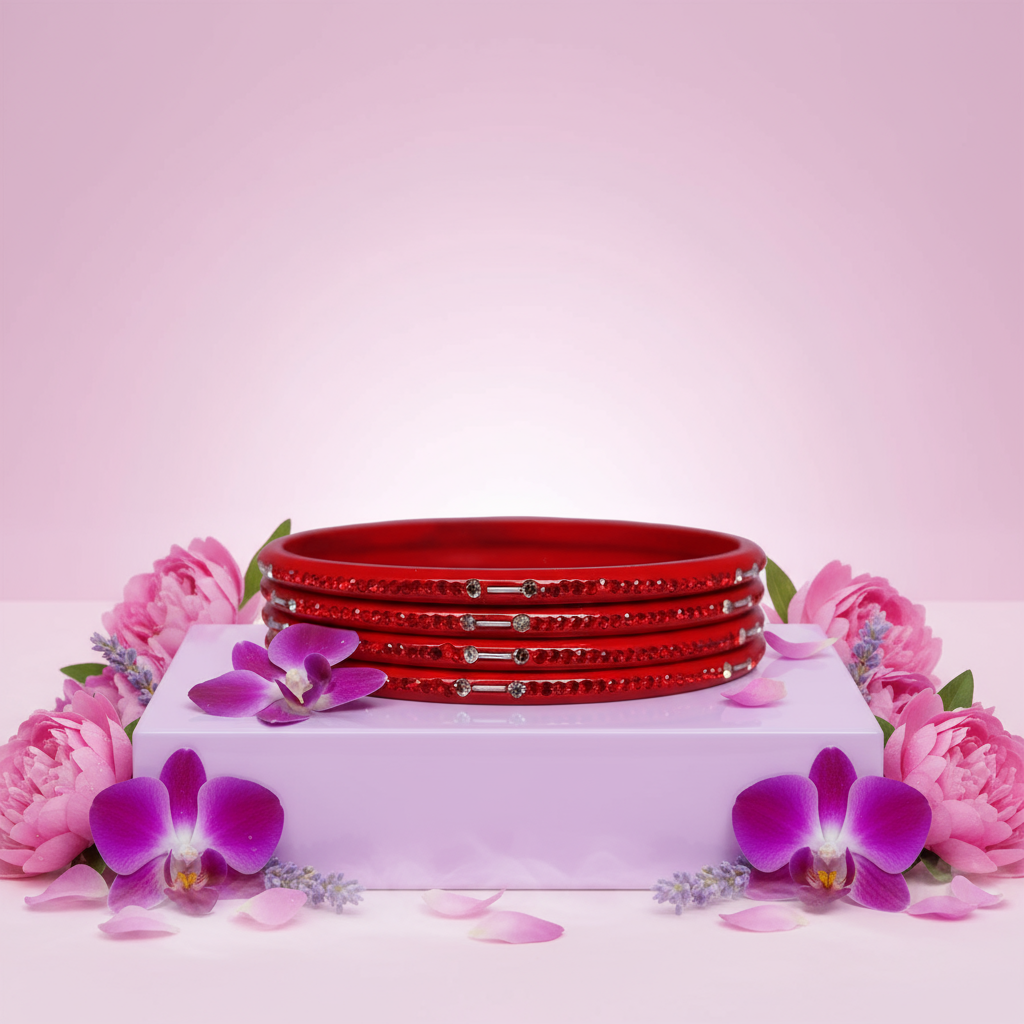 Rajasthani Lac Chudi With Beautiful Rhinestone Design (Pack of 4)