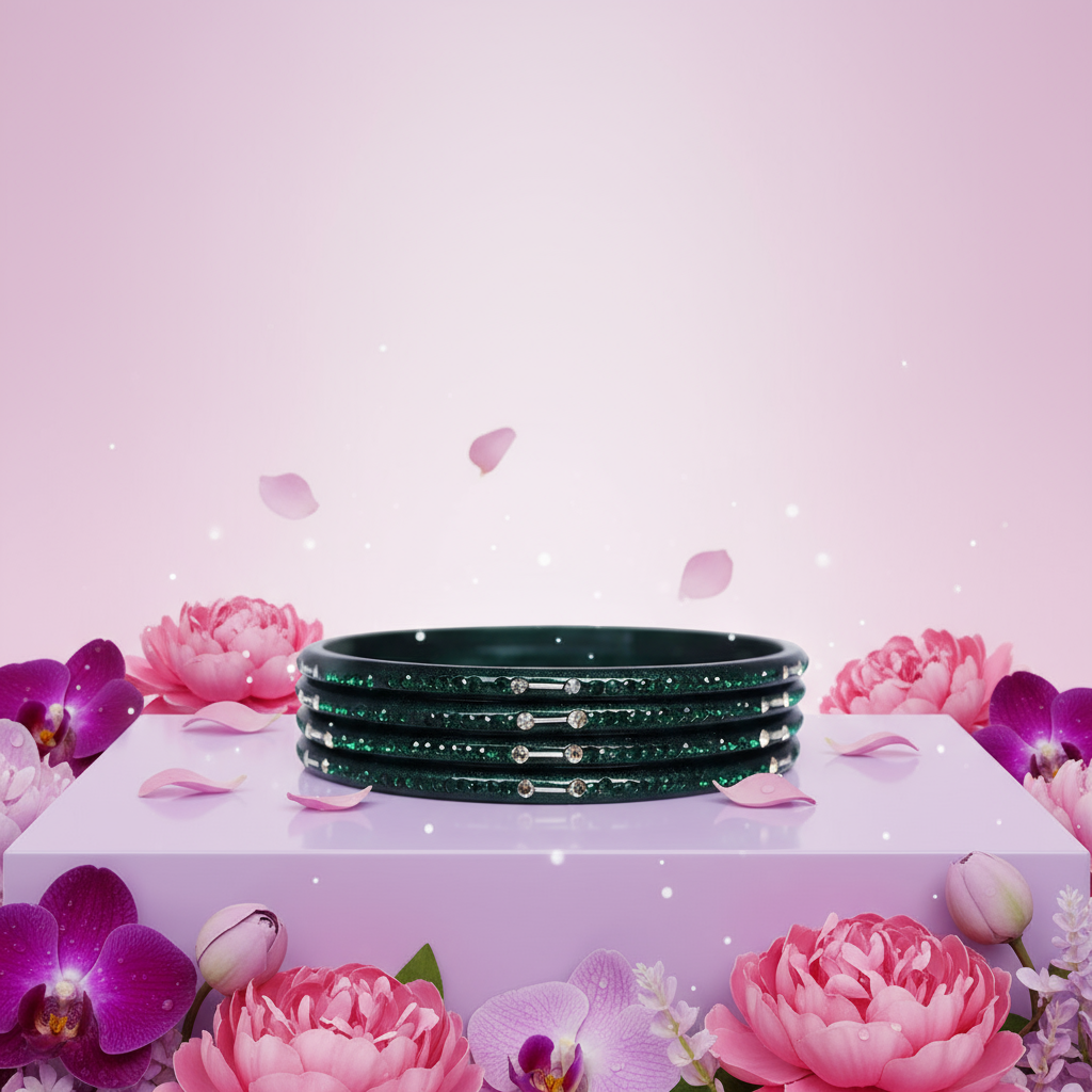 Rajasthani Lac Chudi With Beautiful Rhinestone Design (Pack of 4)