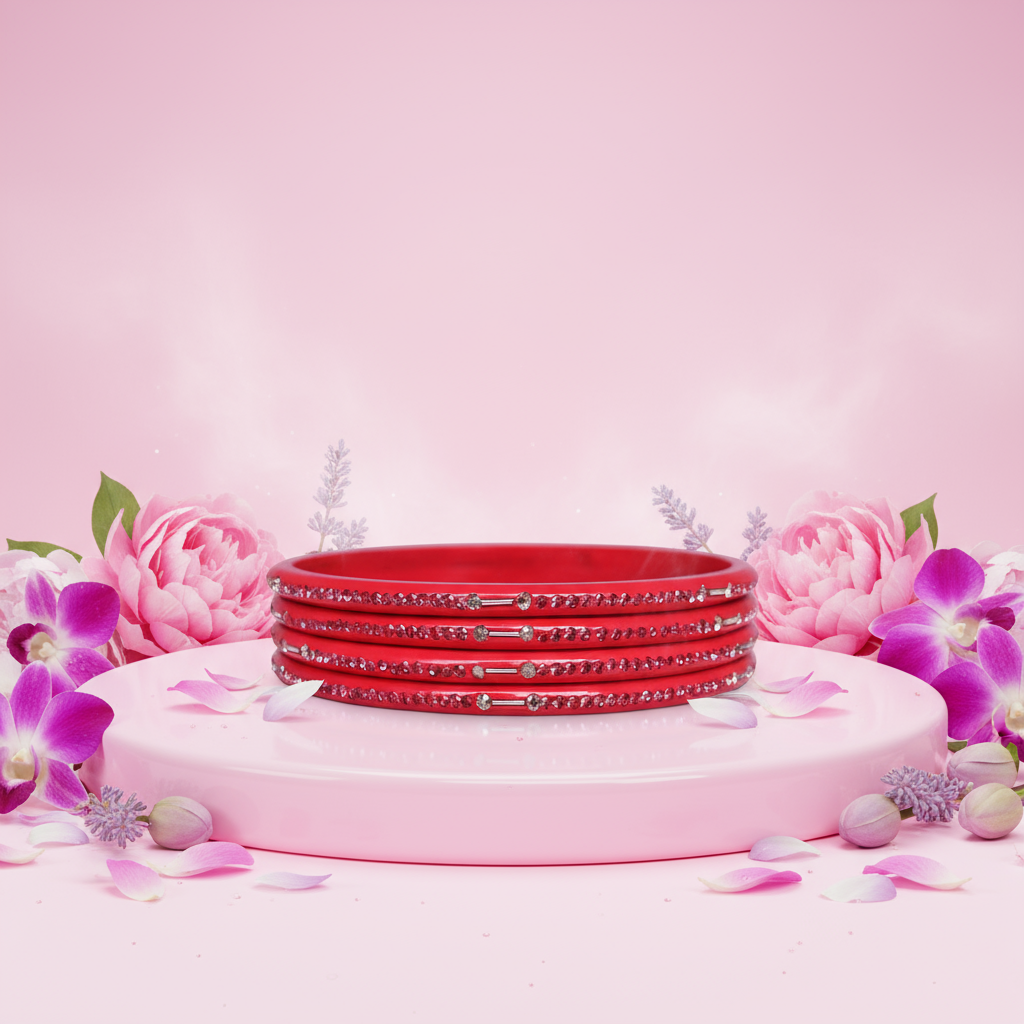 Rajasthani Lac Chudi With Beautiful Rhinestone Design (Pack of 4)