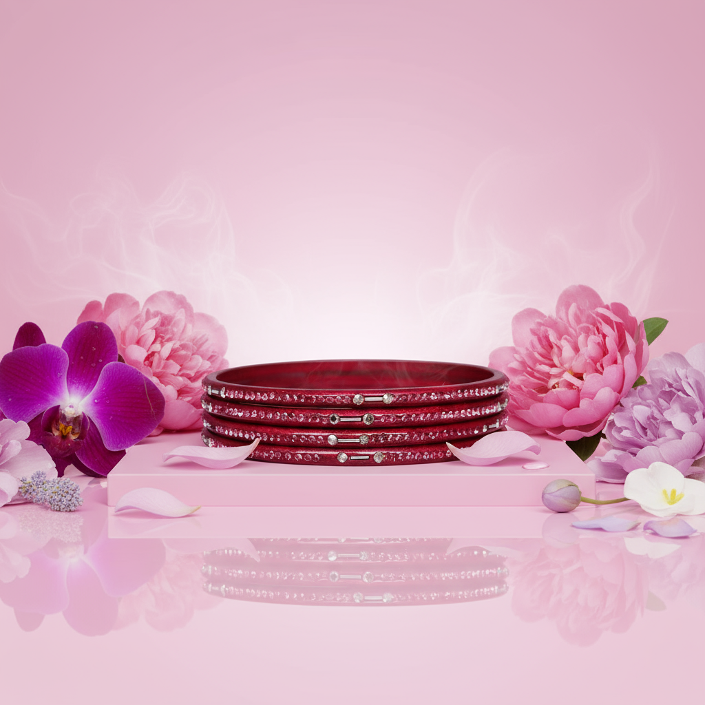 Rajasthani Lac Chudi With Beautiful Rhinestone Design (Pack of 4)